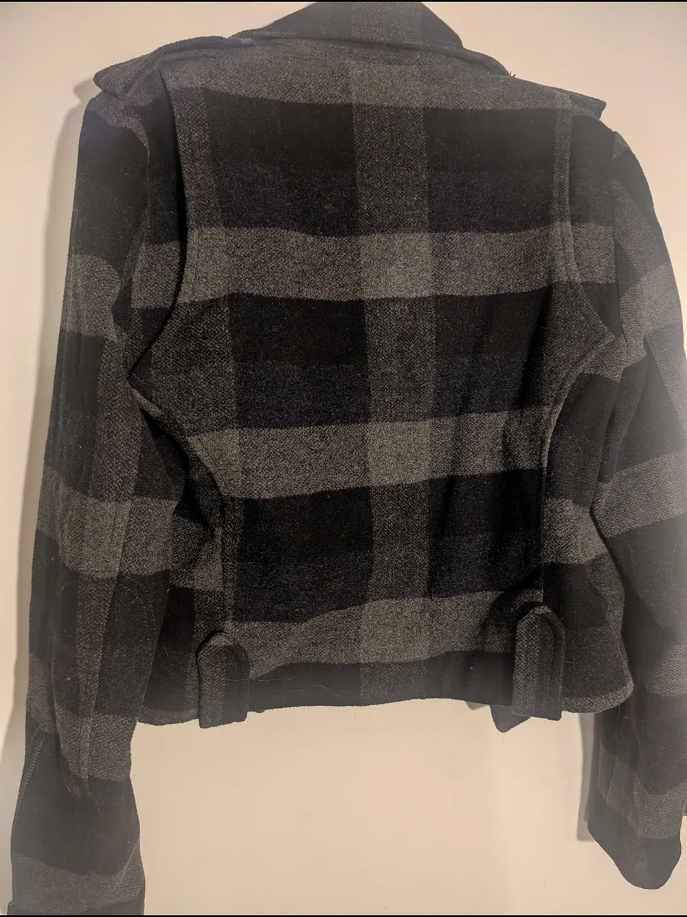 American Eagle Outfitters Black & Gray Plaid Moto Jacket